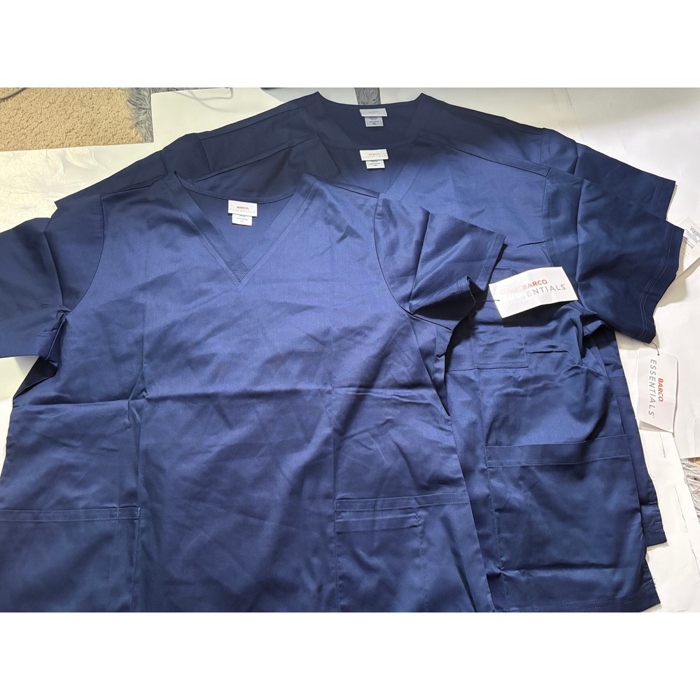 Barco Essentials‎ Scrub Top 2XL Navy V-Neck Plus Size Medical 3 Pack NWT